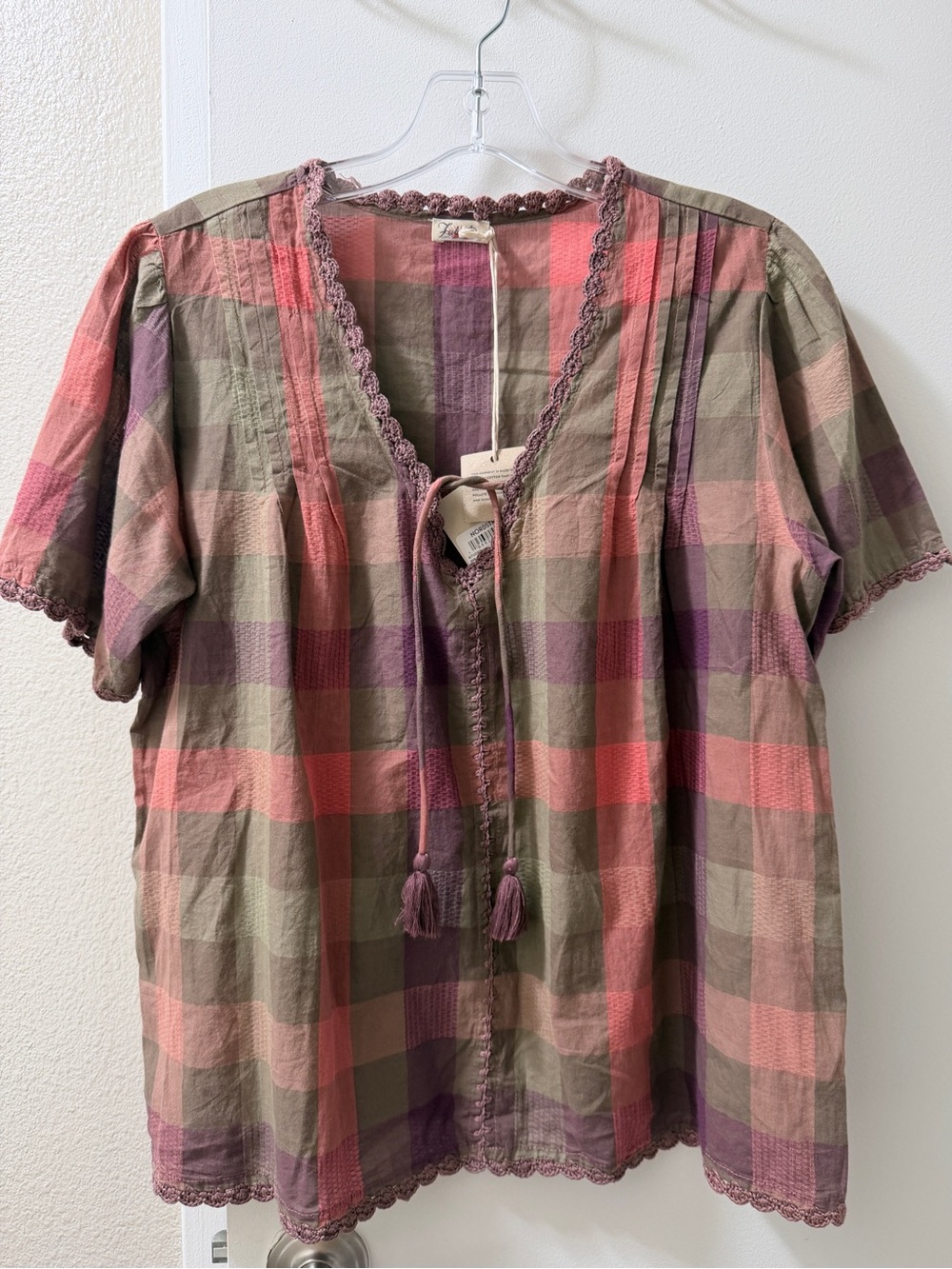 Faherty Plaid Tassel Tie Tunic in Pink, Olive & Purple